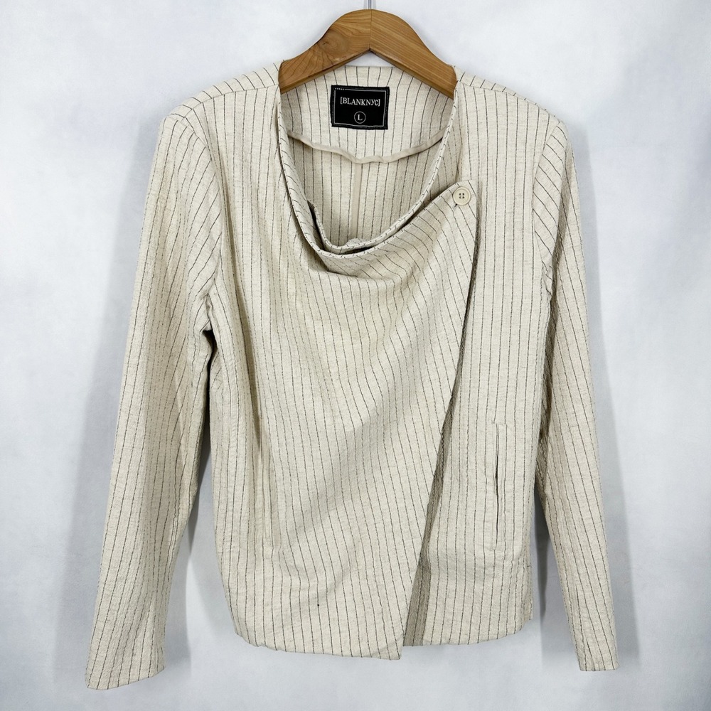 BlankNYC Indie Linen Striped Long‎ Sleeve Beige Jacket Womens Size Large